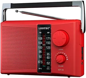 LEOTEC Portable AM FM Radio with Best Reception AC & Battery Operated Big Speaker,Large Tuning Knob,Clear Dial,Earphone Jack for Gift (Red)