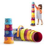 B toys by – Bazillion Buckets Nesting Cups – 10 Colorful Stacking Cups for Kids 18m +