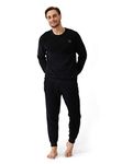 DAVID ARCHY Men's Soft Plush Fleece Sleepwear Pullover Warm Cozy Long Sleeve Top & Bottom Pajama Set Nightwear PJs Black