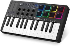 Vangoa 25 Keys Midi Keyboard Controller, Mini Portable Beat Maker Machine with Backlit Drum Pads, 8 Knoks, 8 RGB Beating Pad for Music Production, Velocity Sensitive, LED Display, Arpeggiator, Black