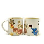 KIE White Floral Flower Ceramic Mugs Gift to Best Friend Tea Coffee Milk Mugs Microwave Safe, Tea Cups, Set of 2 Pcs, 300 ml Capacity