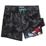 MaaMgic Mens 2 in 1 Swimming Shorts 4 Way Stretch Trunks 5.5" Swimwear Quick Dry Bathing Suits,Color Block