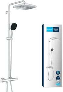 GROHE Vitalio 250, Duschsystem wassersparend 8l pro Min (Regendusche mit Thermostat, schwenkbare Kopfbrause, Sicherheitssperre bei 38C°, Duscharmatur mit Antikalk-System), eckig, chrom, 26696001