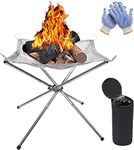 KAHEIGN Portable Outdoor Fire Pit, 42CM Foldable Stainless Steel Mesh Fire Pit Fireplace BBQ Fire Bowl for Patio Backyard Garden Camping Picnics Bonfire - with Heat Resistant Gloves & Carrying Bag