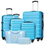 LONG VACATION Luggage Set 4 Piece Luggage Set ABS hardshell TSA Lock Spinner Wheels Luggage Carry on Suitcase(Sky Blue, 6 Piece Set)