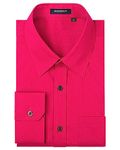 HISDERN Mens Shirts Hot Pink Long Sleeve Shirt for Men Formal Dress Shirts Regular Fit Casual Button Shirt L