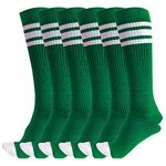 3 Pairs of juDanzy Knee High Boys or Girls Stripe Tube Socks for Soccer, Basketball, Uniform and Everyday Wear, Green With White Stripes (3 Pairs), 6-10 Years