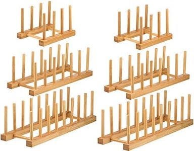 Lawei Set of 6 Bamboo Dish Rack - 3/6/8 Slots Wooden Plate Rack Stand Pot Lid Holder Dish Drying Rack for Dish, Bowl, Cup, Cutting Board and More