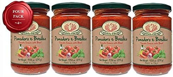 Rustichella d'Abruzzo Tomato & Basil Sauce | Authentic Italian Tomato Sauce with Fresh Basil & Olive Oil | Vegan | Perfect for Pasta, Pizza, Spaghetti & Marinara (9.53 oz / 270 g) - Pack of 4