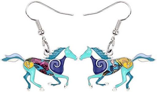 DUOWEI Metal Enamel Running Horse Earrings Dangle Summer Jewelry Gifts for Women (Blue)