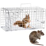 Live Squirrel Trap, Foldable Heavy Duty Humane Small Animal Cage Trap, Large Rat Trap Cage Catch and Release, Chipmunk Rodent Trap That Work for Indoor and Outdoor - 43cm x 20cm x 19cm
