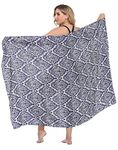 HDE Plus Size UPF 30+ Pareo Swimsuit Cover Up Fringeless Sarong Sun Shawl Wrap, Navy Damask, One Size Plus