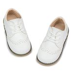 Meckior Toddler Boys Girls White Dress Shoes Little Kid Oxford Shoes Wedding Church Dress Shoes PU Leather Lace Up School Uniform Loafer Flats