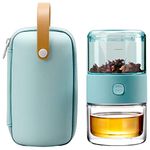 ZENS Travel Tea Set,Tritan Portable Teapot Infuser Set for Loose Leaf Tea,Teapot and 200ml Double Walled Teacup for One with Travel Case (Light Green)