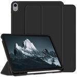 EasyAcc Case for iPad Air M2 11 inch, iPad Air 6th/Air 5th/Air 4th Generation 10.9 2024/2022/2020 with Pencil Holder, Soft TPU with Stand PU Leather Protective Case, Black