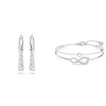 Swarovski Attract Trilogy earrings, White, Rhodium plated & Infinity bangle, Infinity, White, Rhodium plated