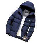 FUTSE PENO Men Winter Puffer Jacket – Nylon Insulated Coat with Hood, Windproof and Water-Resistant, Zipper Pockets, Warm Quilted Outerwear for Cold Weather, Casual Style | Color: Navy Blue | Size: M