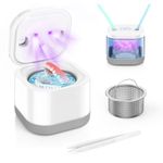 MoKo Ultrasonic Retainer Cleaner, 45kHz Ultra Sonic Dental Cleaning Pod, Professional Ultrasonic Dentures U-V Cleaner Machine, Portable Cleaner for Dentures Aligners Jewelry Toothbrush Head, White