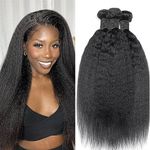 Kinky Straight Bundles Human Hair Weave 3 Bundles Brazilian Virgin Hair Yaki Straight Bundle 12A Grade Unprocessed Human Hair Extensions Natural Black 12 14 16 Inch