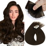 Sunny Hair Tape in Hair Extensions Human Hair Invisible Tape in Hair Extensions 10Pcs Tape in Extensions Real Human Hair Straight Hair Extensions for Women 20 inch Dark Brown Color