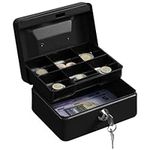 H&S Money Box with Key - 6 inch Money Tin with Lock - Small Lockable Cash Box with Coin Tray for Petty Cash Coins Notes - Locking Metal Safe Box with 2 Keys - Black