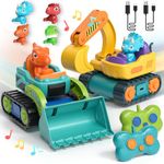 Lehoo Castle 2 Pack Remote Control Cars for Kids, Toddler Toys with Music, Construction Toys for 3 Year Old Boys, Rechargeable RC Excavator & Bulldozer Toys for Boys, 3 Year Old Boy Gifts