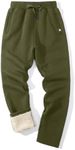 Flygo Men's Fleece Pants Sherpa Lined Sweatpants Active Athletic Winter Warm Jogger Pants(Straight Bottom ArmyGreen-S)