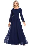 Ever-Pretty Women's Round Neck Stretchable Waistband Floor Length Cocktail Evening Dresses Navy Blue 10UK