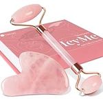 BAIMEI Jade Roller & Gua Sha, Face Roller Redness Reducing Skin Care Tools, Self Care Pink Gift for Men Women, Massager for Face, Eyes, Neck, Relieve Fine Lines and Wrinkles - Rose Quartz