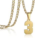 AIAINAGI Number Necklace for Men Stainless Steel Gold Plated Athletes Number Charm Pendant Personalized Sports Jewelry for Boy Basketball Baseball Football（3）