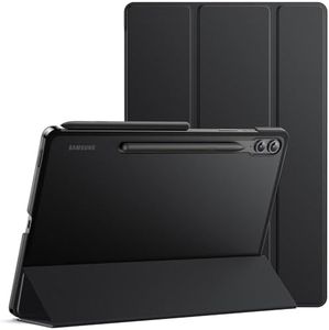 JETech Funda para Samsung Galaxy Tab S9 FE+ / S9 FE Plus 12,4 Pulgadas, Carcasa Slim Translúcida Respaldo Trifold Folio Soporte Protectora Tableta, Admite Carga de S Pen (Negro)