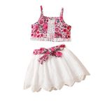 MENSBIT Baby Girl Skirt Outfits Floral Print Strappy Vest Top and Lace Belted Skirt Sets (Baby Girls, Red, 1 years)