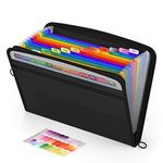 ABC life Expanding File Folders with Zipper Closure, 13 Pockets A4 Filing Accordion Folder Document Organiser with Front Pocket Holder/Sticky Labels, Portable Expandable File Organiser Filing Folder