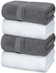 Luxury Gray & White Bath Towels Extra Large | 100% Soft Cotton 700 GSM Thick 2Ply Absorbent Quick Dry Hotel Bathroom Towel | 27x54 Inch | Set of 4 | 2 Grey 2 White