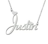 Stainless Steel Silver Justin Name Necklace Love Heart Charm Necklace Best Friends Mother Day Jewelry