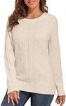 PrettyGuide Women's Cable Knit Sweater Fall Crewneck Long Sleeve Pullover Sweater Tops L Ivory