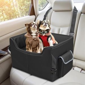 INFANZIA Dog Booster Car Seat for Small Medium Dogs, Elevated Pet Car Seats with Safety Leash for Pets Under 45Lbs, Washable Lookout Puppy Travel Car Seat with Storage Pockets (Medium, Black)