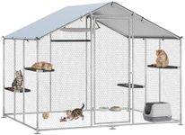 PawHut 77" H Walk-in Catio Outdoor Cat Enclosure, Large Galvanized Steel Kitty Cage House for Multiple Kittens with Waterproof Cover, 5 Adjustable Platforms, Hammock, 95" Wx76 Dx77 H