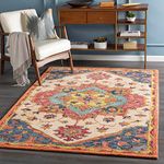 FloorFusion Loop Pile pure Wool Textured Yarn Anti Shed Woollen Carpet for living room Bedroom drawing room Hall and Floor Size 4 x 6 feet (120x180 cm) Color Multi