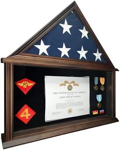 MedalAwardsRack Large Military Shadow Box Display Case for Funeral Burial Flag, American Veterans Fits Folded 5x9.5’ Flag, Certificate, Medal, Pins, Patches. Glass and New Zealand Pine Frame. (Walnut)