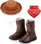 Cowboy Accessory Set, Include Kids Brown Felt Cowboy Hat with Bandanna, Cowboy Pointed Toe Western Rodeo Boots, Unisex, Kids Size (7.5C)