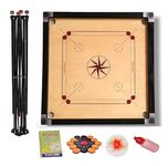 WRF Superior Matte Finish Practice Carrom Board for Serious Professional Practice with Coins Striker and Powder Black New (WRF 32 Inch with Stand WR-1)