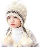 TopiBaaz Baby Kids Winter Hat Toddler Girls Boys Woolen Cap Soft Warm Velvet Fur Knitted Hat Stylish Acrylic Lycra Deer Design with Pom Pom Beanie Cap with Ear Warmer (Beige)