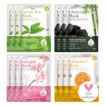 mercham 12 PCS Sheet Face Mask Set, Natural Plant Extracts, Moisturizing, Hydrating, Deep Cleansing Pores, Anti-aging, Brightening Sheet Masks Multipack, Vegan Face Masks Skincare for All Skin Types