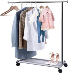 MISSLO Short Clothing Racks for Hanging Clothes with Bottom Shelves and Wheels Heavy Duty Rolling Clothes Rack Kids Clothing Rack for Adult Coat, Closet, Wardrobe