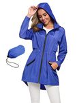 Travel Jacket with Pockets Women Hooded Raincoat Women Waterproof Rain Shell Blue XL