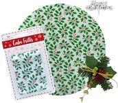 Culpitt Holly Christmas Cake Kit, 10" Festive Cake Board, Silver Cake Frill, and Cake Toppers Including Holly and Red Berry Decoration and Merry Christmas Plaque - 4 Piece Set