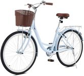 Viribus Beach Cruiser Bike for Women, 26 inch Womens Bike with Basket 1 Speed, Step Through Adult Bicycle for City Commuter, Seniors, Ladies, Female, Vintage Retro Blue