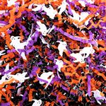 PAPER FAIR 1LB Halloween Metallic Black Orange Purple Crinkle Cut Paper with Ghost Confetti, Trick or Treat Candy Gift Basket Box Shredded Paper Raffia Filler, Craft Bedding Cushion, Birthday Party