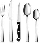 Cutlery Set for 6 People, Herogo 30 Piece Stainless Steel Silverware Set with Steak Knives, Elegant Silver Knife Fork Spoon Set, Ideal for Home/Party, Mirror Polished & Dishwasher Safe